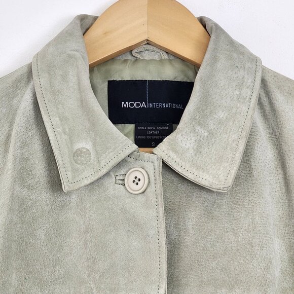 Genuine Leather Sage Green Suede Chore Coat Spring Jacket Coastal Cowgirl Boho - Picture 13 of 16